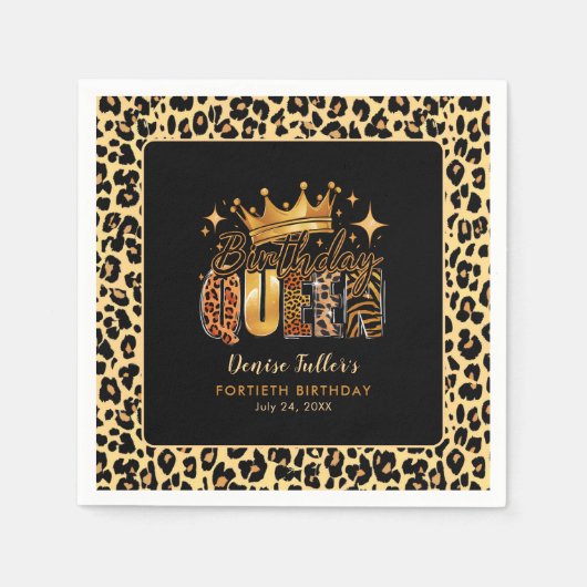 Fun Leopard Birthday Queen 40 Geburtstag Serviette (Vorderseite)