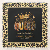 Fun Leopard Birthday Queen 60 Geburtstag Glasuntersetzer (Vorderseite)