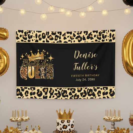 Fun Leopard Birthday Queen Fifty Birthday Banner