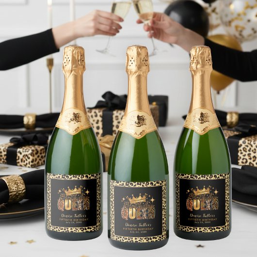 Fun Leopard Birthday Queen Fifty Birthday Schaumweinetikett