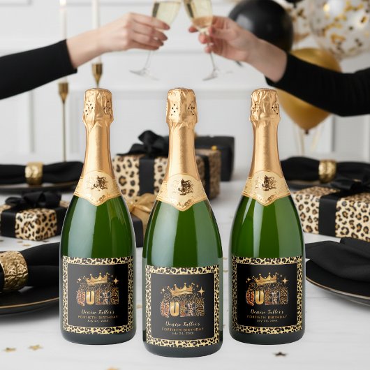 Fun Leopard Birthday Queen Forty Birthday Schaumweinetikett