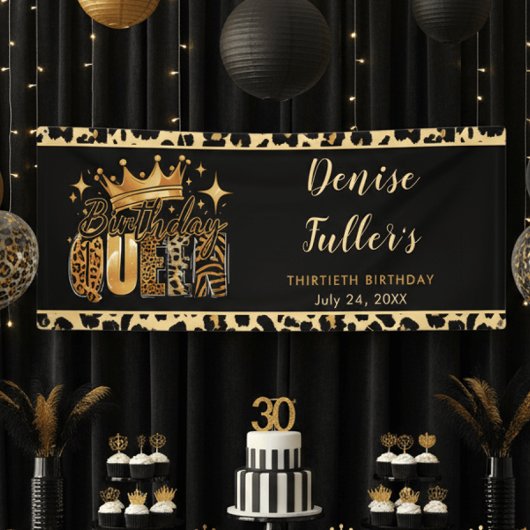 Fun Leopard Birthday Queen Thirty Birthday Banner
