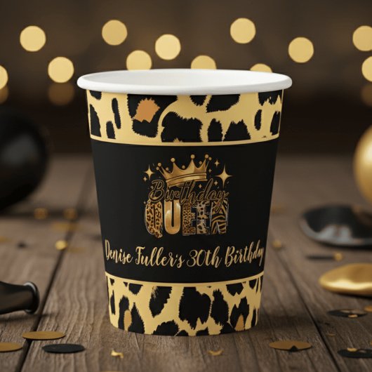 Fun Leopard Birthday Queen Thirty Birthday Pappbecher