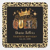 Fun Leopard Birthday Queen Thirty Birthday Quadratischer Aufkleber (Vorderseite)