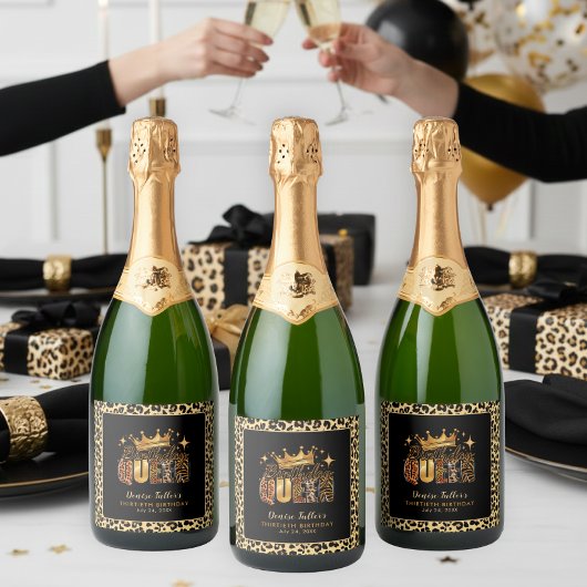 Fun Leopard Birthday Queen Thirty Birthday Schaumweinetikett