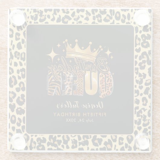 Fun Leopard GeburtstagKönigin Fünfzig Geburtstag Glasuntersetzer (Rückseite)