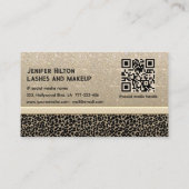 Fun leopard glitterte schwarze Katze strickt QR-Co Visitenkarte (Rückseite)