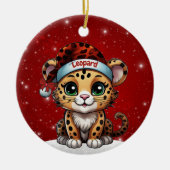 Fun Leopard Red Sparkle Animal Print Lover 🐆🐈🐾 Keramik Ornament (Vorne)