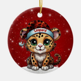Fun Leopard Red Sparkle Animal Print Lover 🐆🐈🐾 Keramik Ornament