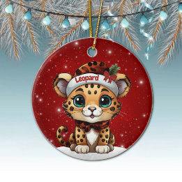 Fun Leopard Red Sparkle Animal Print Lover 🐆🐈🐾 Keramik Ornament