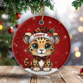 Fun Leopard Red Sparkle Animal Print Lover 🐆🐈🐾 Keramik Ornament