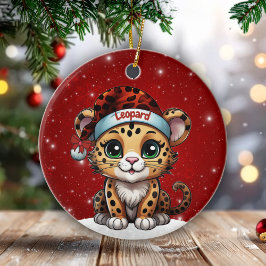 Fun Leopard Red Sparkle Animal Print Lover 🐆🐈🐾 Keramik Ornament