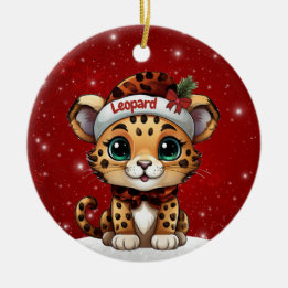 Fun Leopard Red Sparkle Animal Print Lover 🐆🐈🐾 Keramik Ornament