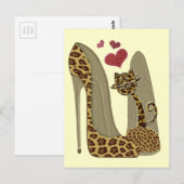 Fun Leopard Stiletto und Cat Postkarte (Vorne/Hinten)