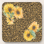 Fun Leopard und Sonnenblumen Getränkeuntersetzer (Vorderseite)