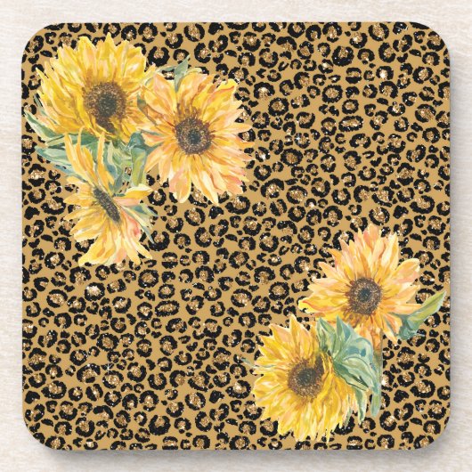 Fun Leopard und Sonnenblumen Getränkeuntersetzer (Vorderseite)