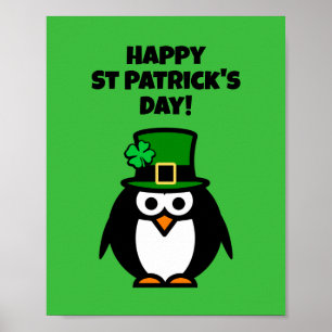 Fun leprechaun pinguin Cartoon St Patrick's Day Poster