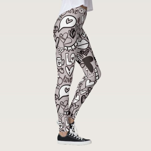 Fun Liebe Hört Lips Doodle Comic Stil gedruckt Leggings (Rechts)