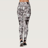Fun Liebe Hört Lips Doodle Comic Stil gedruckt Leggings (Rückseite)