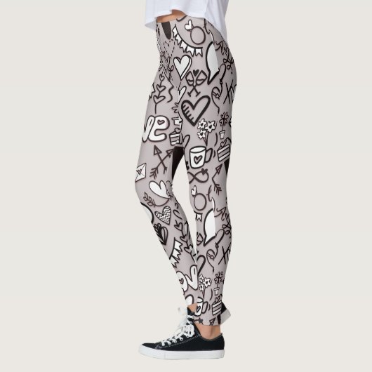 Fun Liebe Hört Lips Doodle Comic Stil gedruckt Leggings (Links)