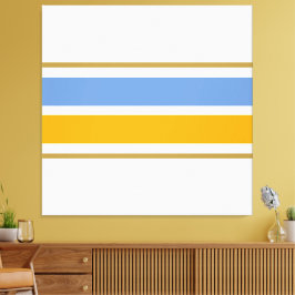 Fun Light Blue, fett, gelb, Streifen auf Weiß Leinwanddruck