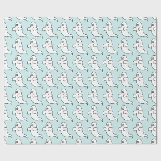 Fun Light Blue und White Halloween Ghost Pattern Geschenkpapier (Flach)