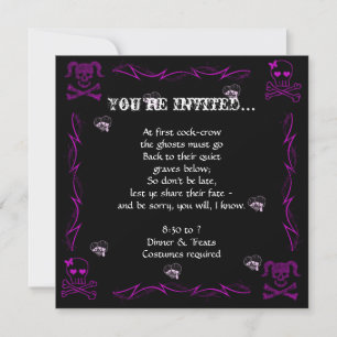 Fun Lila Girl Gothic Skulls Halloween-Party Einladung