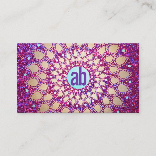 Fun Lila Glitzer Festive Monogram Visitenkarte (Vorderseite)