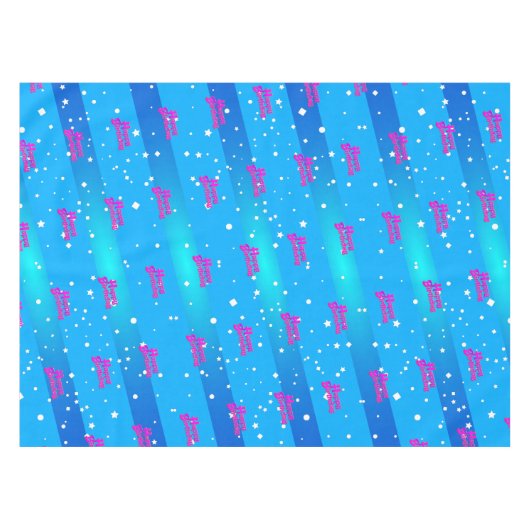 Fun Lila Happy Birthday Grafik auf Blue Tischdecke (Vorderseite (Horizontal))
