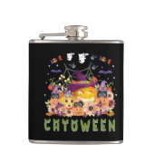 Fun Lila Hat Catoween, Niedlich Orange Pumpkin Flachmann (Vorderseite)