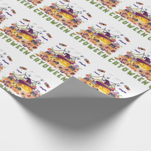 Fun Lila Hat Catoween, Niedlich Orange Pumpkin Geschenkpapier