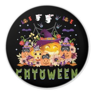 Fun Lila Hat Catoween, Niedlich Orange Pumpkin Keramikknauf