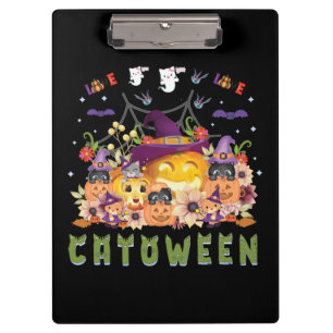 Fun Lila Hat Catoween, Niedlich Orange Pumpkin Klemmbrett
