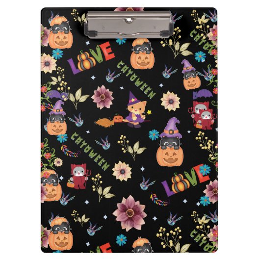 Fun Lila Hat Catoween, Niedlich Orange Pumpkin Klemmbrett (Vorderseite)
