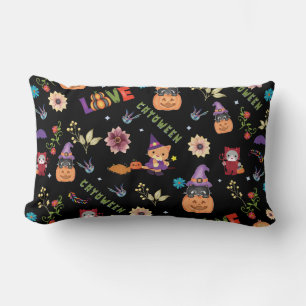Fun Lila Hat Catoween, Niedlich Orange Pumpkin Lendenkissen