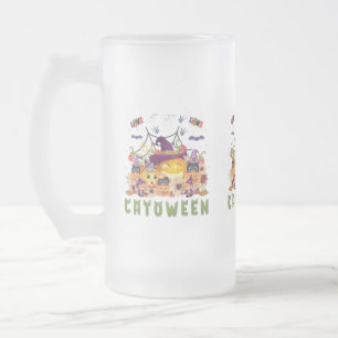 Fun Lila Hat Catoween, Niedlich Orange Pumpkin Mattglas Bierglas