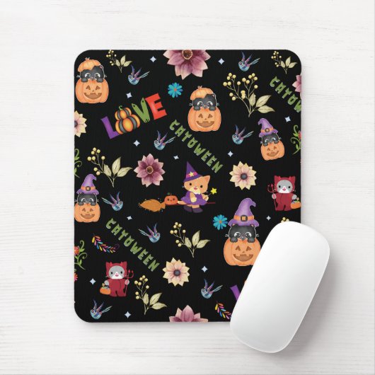Fun Lila Hat Catoween, Niedlich Orange Pumpkin Mousepad (Mit Mouse)