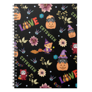 Fun Lila Hat Catoween, Niedlich Orange Pumpkin Notizblock