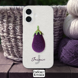 Fun Lila Moderne Minimal Crochet Eggplant Name iPhone 16 Hülle