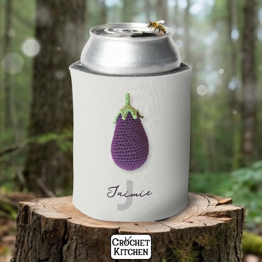 Fun Lila Moderne Minimal Crochet Eggplant Name Dosenkühler
