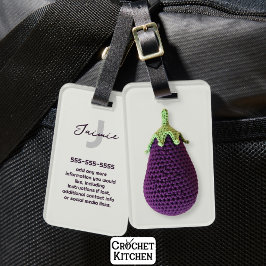 Fun Lila Moderne Minimal Crochet Eggplant Name Gepäckanhänger