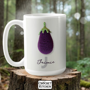 Fun Lila Moderne Minimal Crochet Eggplant Name Kaffeetasse