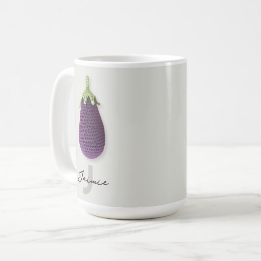 Fun Lila Moderne Minimal Crochet Eggplant Name Kaffeetasse (Vorderseite Links)