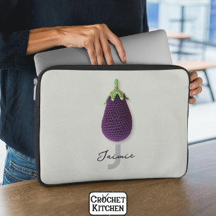 Fun Lila Moderne Minimal Crochet Eggplant Name Laptopschutzhülle