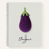 Fun Lila Moderne Minimal Crochet Eggplant Name Notizblock (Vorderseite)
