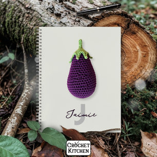 Fun Lila Moderne Minimal Crochet Eggplant Name Notizblock