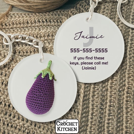 Fun Lila Moderne Minimal Crochet Eggplant Name Schlüsselanhänger