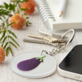 Fun Lila Moderne Minimal Crochet Eggplant Name Schlüsselanhänger (Vorderseite rechts)