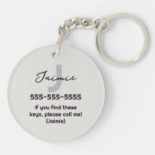 Fun Lila Moderne Minimal Crochet Eggplant Name Schlüsselanhänger (Rückseite)