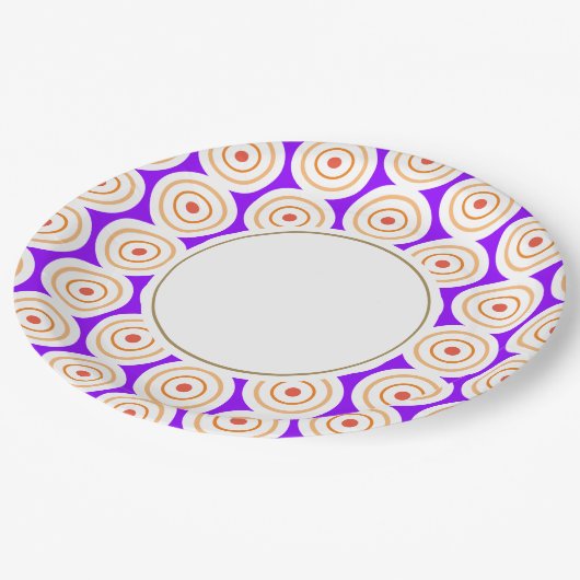 Fun Lila Orange Geo Muster Streifen Pappteller (Schrägansicht)